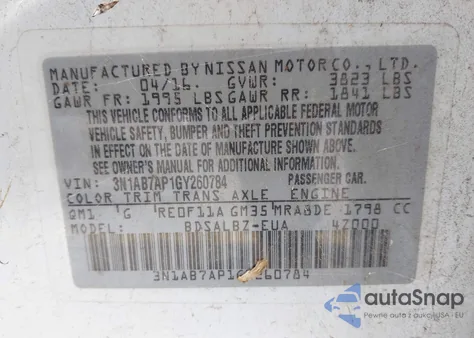 2016 Nissan Sentra S from USA, damaged, VIN 3N1AB7AP1GY260784